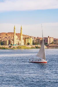 Navigation Prints: Felucca sailing on the Nile River, Aswan, Egypt