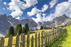 Alta Badia Prints: Fence with Puez Group in the background. Longiaru, Badia Valley, South Tyrol