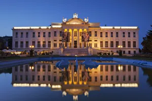 Ferenc Mora Museum at dusk, Szeged, Southern Plain, Hungary