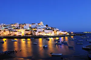 Ferragudo, a little fishing village, at dusk, Algarve, Portugal