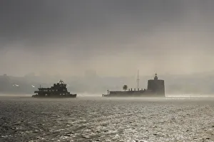 Sydney Prints: Ferry approaching Fort Denison in Sydney Harbour, Sydney, New South Wales, Australia