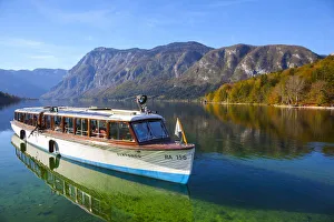 Ferry boat on idyllic Lake Bohinj, Triglav National Park, Slovenia