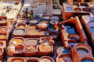 Fez. Morocco. Typical leather tanneries from above