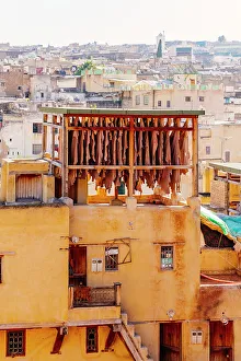 Fez. Morocco. Typical leather tanneries from above