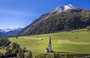 Hohe Tauern Prints: Filial church St. Georg in Grossdorf with Rotelkogel (2, 762 m), Kals am Grossglockner