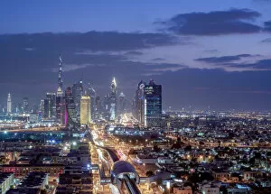 Images Dated 4th January 2018: Financial Centre and Downtown at dusk, elevated view, Dubai, United Arab Emirates