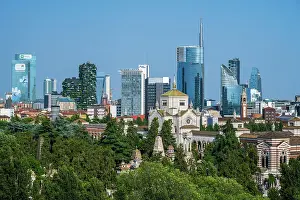 Milan Prints: Financial district skyline, Milan, Lombardy, Italy