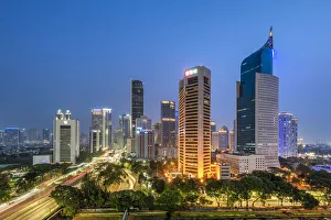 Java Prints: Financial district skyline at night, Jakarta, Java, Indonesia
