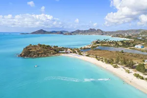 Tropical Climate Prints: Fine sand beach awashed by turquoise sea, Ffryes Beach, Antigua, Antigua and Barbuda