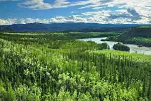 Five Fingers Rapids lookout on the Yukon River and the Dawson Range near Carmacks, Yukon, Canada