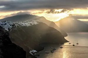 Finikia at dawn, near Oia, Santorini, Cyclades Islands, Greece, Europe