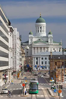 Helsinki Prints: Finland, Helsinki, Tuomiokirko, Lutheran Cathedral from Etelaranta Street, morning