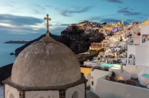 Aegean Prints: Fira at dusk, , Santorini, Cyclades Islands, Greece, Europe