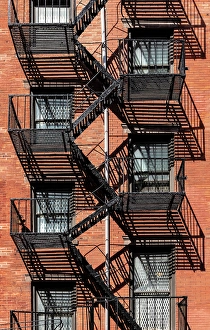 Red Brick Building Prints: Fire escape on red brick building, Soho, Manhattan, New York City, New York, USA
