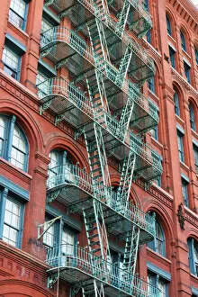 Fire escapes on buildings in Soho, New York, USA