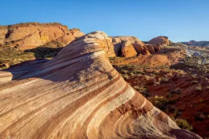 Rock Formations Collection: Fire Wave rock formation before sunset, Valley of Fire State Park, Nevada