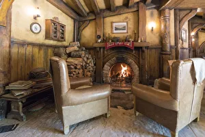 Fireplace at The Green Dragon Inn. Hobbiton Movie Set, Matamata, Waikato region, North Fireplace at The Green Dragon Inn. Hobbiton Movie Set, Matamata, Waikato region, North