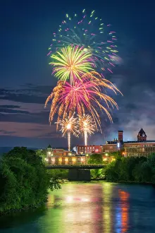 Fireworks Prints: Fireworks over Merrimack River, Manchester, New Hampshire, USA