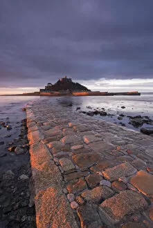 Images Dated 25th February 2015: First light of day on the stone causeway leading to St Michaels Mount, Marazion, Cornwall
