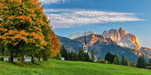 South Tyrol Prints: First Light on Sassolungo in Autumn, Vigo di Fassa, Dolomites, Trentino-Alto Adige, Italy