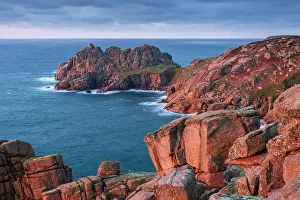Treen Prints: First light on Treryn Dinas and Logan Rock headland on the Cornish coast near Treen