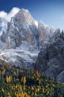 Images Dated 3rd March 2022: The first snow of the year in late autumn at Rolle Pass, with the majestic Pale di San Martino in
