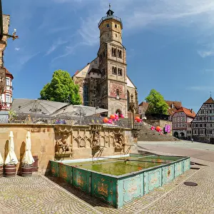 Fountains Prints: Fischbrunnen Fountain at the Market Square with St