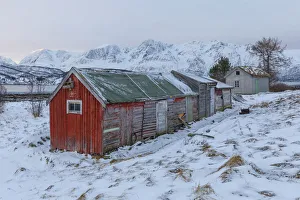 Nord Prints: Fishermans houses. Storsteinnes, Balsfjorden, Lyngen Alps, Troms, Norway, Lapland, Europe