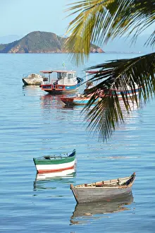 Coastal Town Prints: Fishermen boats anchored in the port of Buzios, Rio de Janeiro, Brazil