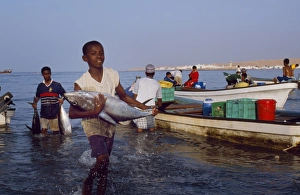 Catch Prints: Fishermen off-load their catch onto the beach at Sur