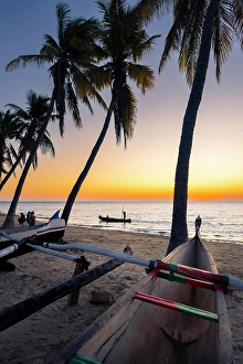 Madagascar Prints: Fishermen at sunset, traditional boats. Madagascar, Africa