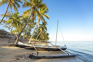 Madagascar Prints: Fishing boat on beach, Madagascar, Africa