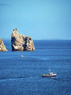 County Prints: Fishing boat and Ireland's Eye Island, Howth, County Dublin, Ireland