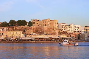 Fishing Boat In The Venetian Harbour, Chania, Crete, Greek Islands, Greece, Europe