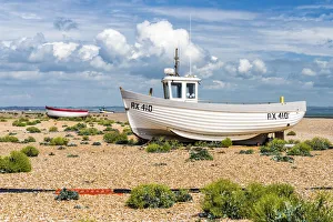 Fishing boats on Dungeness shingle beach, Kent, England