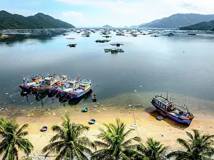 Seafood Prints: Fishing boats and floating lobster cages, Vung Ro Bay, Phu Yen Province, Vietnam