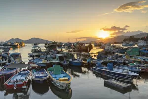 Images Dated 1st October 2019: Fishing boats in harbour at sunset, Cheung Chau, Hong Kong