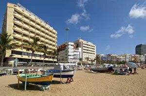 Accomodations Gallery: Fishing boats on Las Canteras beach in Las Palmas, Gran Canaria, Canary Islands, Spain