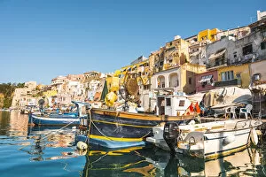 Images Dated 24th September 2020: Fishing boats in Marina Corricella, Procida island, Gulf of Naples, Naples province