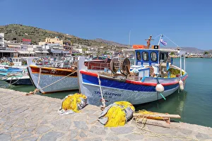 Images Dated 13th June 2023: Fishing boats in the port of Elounda, Mirabello Gulf, Lasithi, Crete, Greece