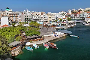 Images Dated 13th June 2023: Fishing boats at the promenade of Voulismeni Lake, Agios Nikolaos, Lasithi, Crete, Greece