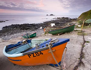 Cape Prints: Fishing boats pulled high up the slipway at Priests Cove, Cape Cornwall near St Just