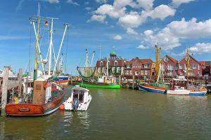 Neuharlingersiel Prints: Fishing cutter port in Neuharlingersiel, East Friesland, Lower Saxony, Germany, Europe
