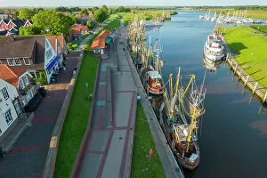Images Dated 19th July 2022: Fishing harbour with crab boats, Greetsiel, Krummhorn, East Frisia, Lower Saxony, Germany, Europe