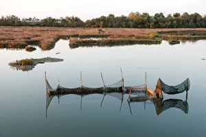 Fishing nets in the eastern lagoon of venice, Venice, Veneto, Italy