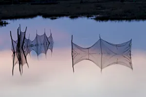 Fishing nets in the eastern lagoon of venice, Venice, Veneto, Italy