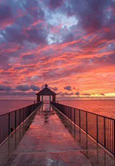 Trails Prints: The fishing pier on Lake Pontchartrain at sunset, Fontainebleau State Park, Louisiana, USA