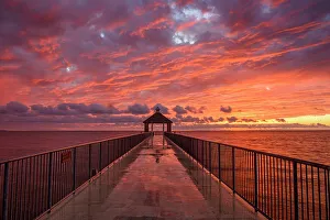 Louisiana Prints: The fishing pier on Lake Pontchartrain at sunset, Fontainebleau State Park, Louisiana, USA