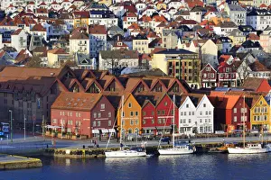 Bergen Prints: Fishing and trading wooden warehouses in the Bryggen District, a former counter of