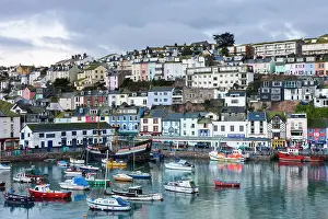 South Devon Prints: Fishing vessels and small yachts accompany the Golden Hind, at anchor in Brixham Harbour